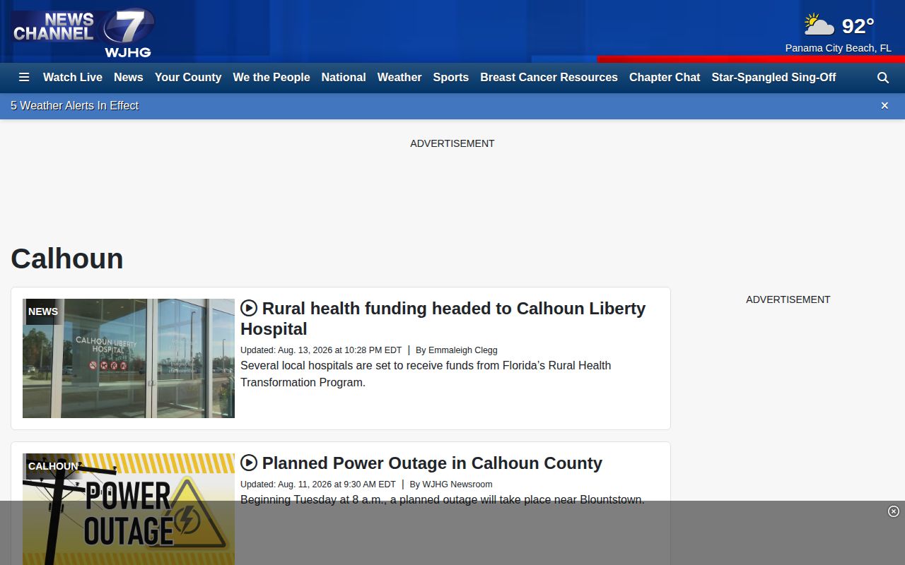 WJHG Calhoun County arrest and crime news hub